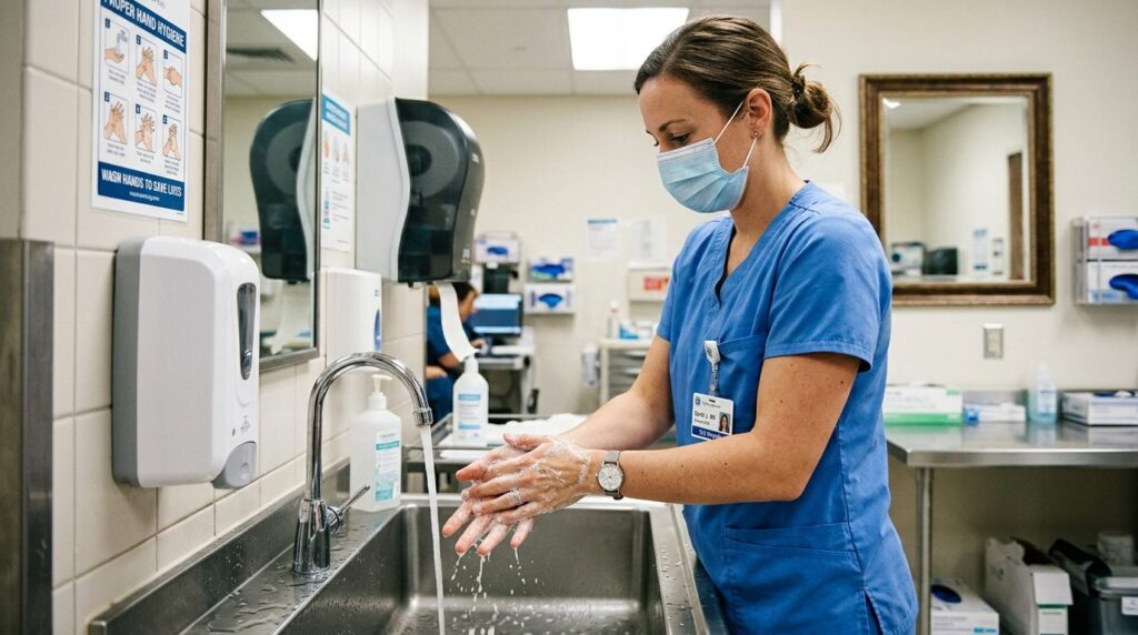 Hygiene and health concept image: Healthcare worker or nurse