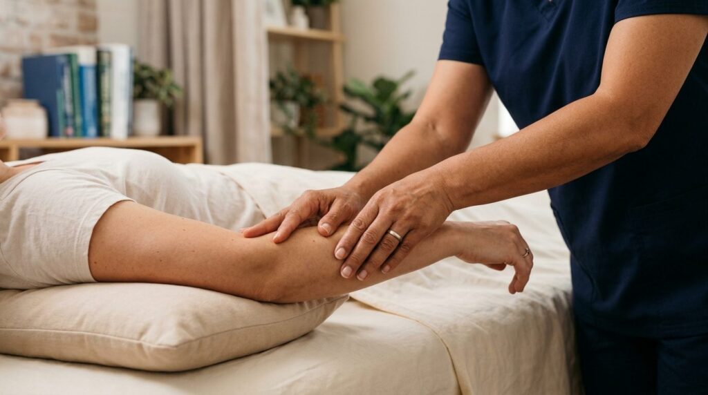Close-up of a professional therapists hands performing a tr