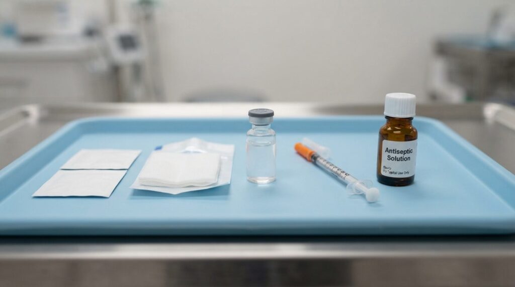 Close-up photograph of sterile medical supplies laid out on